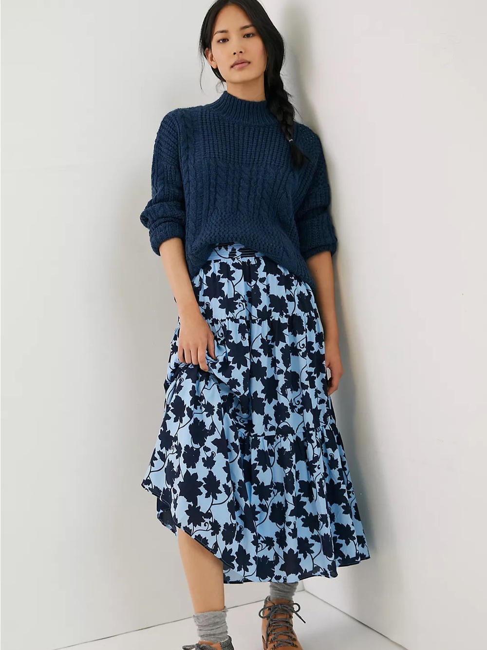 Anthropologie • Lenora floral smocked midi skirt